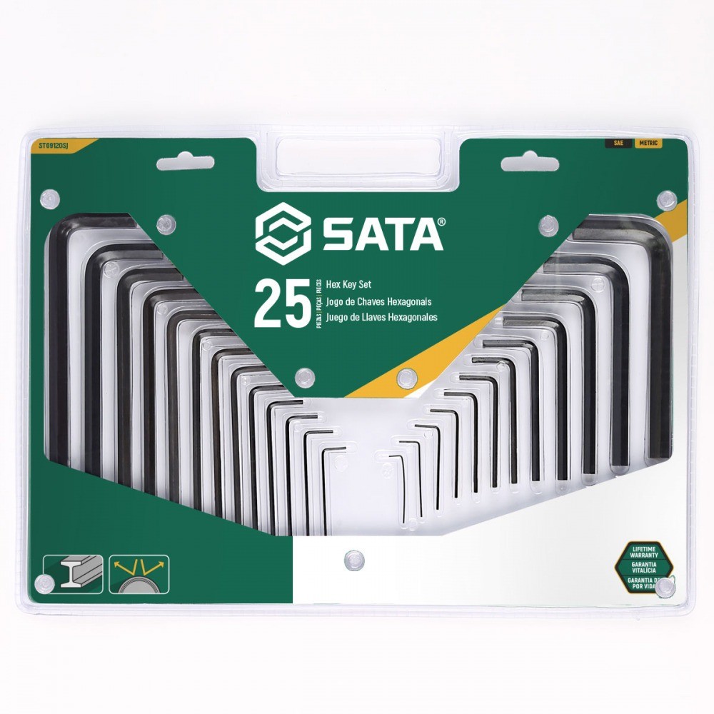 Jogo de chave allen 0,7 a 10 mm e 3/64" a 3/8" com 25 peças - St09120SJ Sata