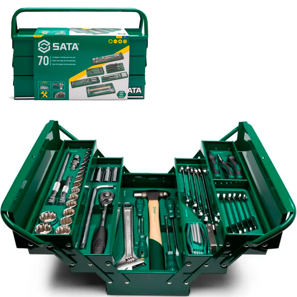 Kit Ferramentas Completo 70 Peças SATA Para Mecânica e Uso Doméstico Em Aço Cr-V ST95104A70