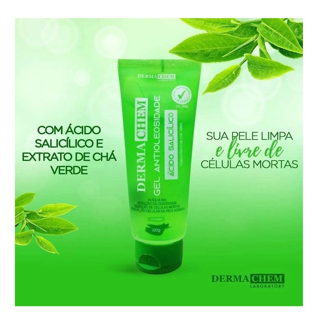 Gel Anti-Oleosidade Para Pele Oleosa Extrato de Chá Verde Anti Espinha Espinhas - Dermachem 100g