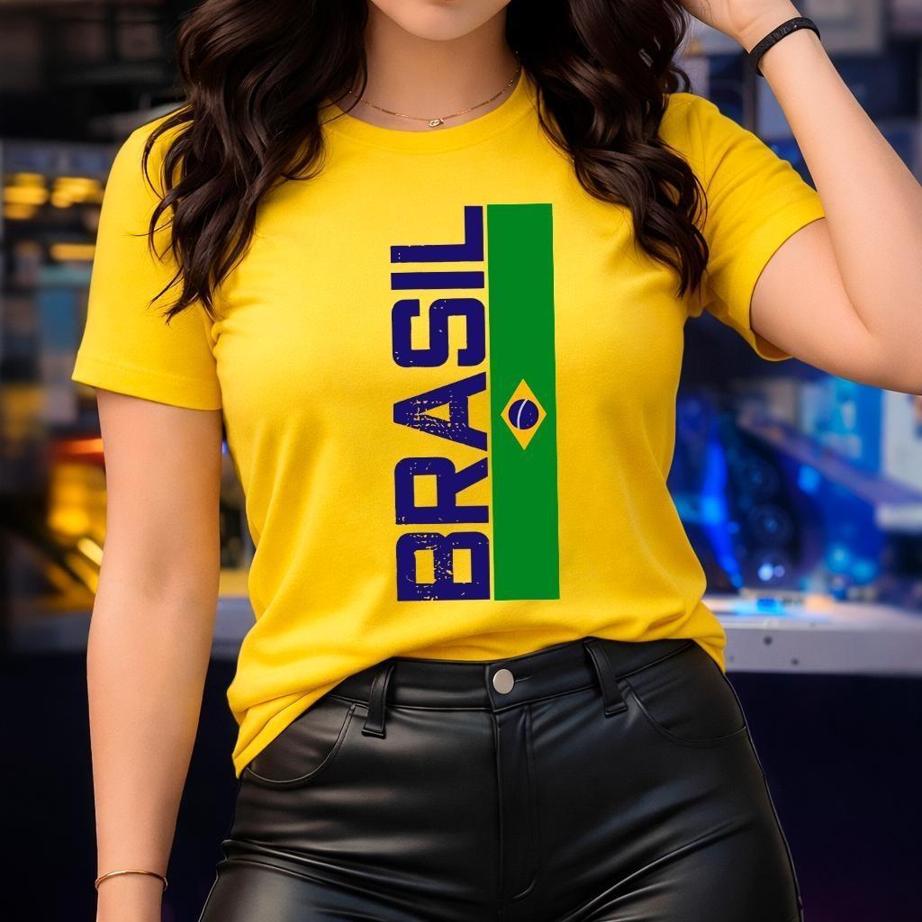 Blusa Brasil Feminina Camiseta Copa do Brasil T-shirt Exa Camisa Casual 100% Algodão