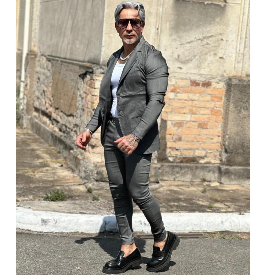 Conjunto Blazer E Calça Alfaiataria Masculino Bengaline Elastano Slim Esporte Fino Escritorio Casamento Batisado Premium