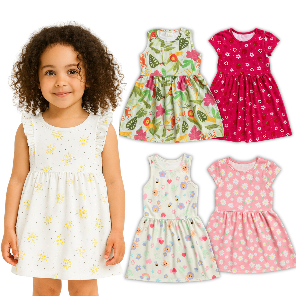 Kit 1 Peça Vestido Estampado Infantil Feminino Juvenil Menina Estação Verão Primavera