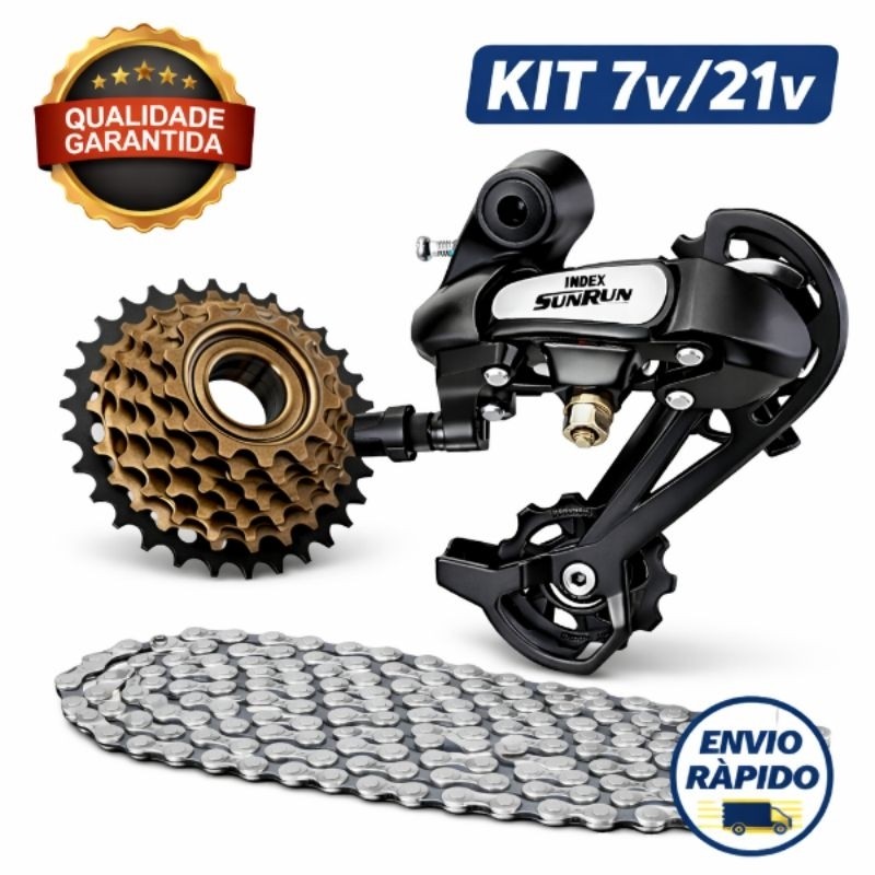 Kit Cambio Traseiro 7v S/Gancheira+catraca 7v Corrente Bike 26 E 29 21v marcha