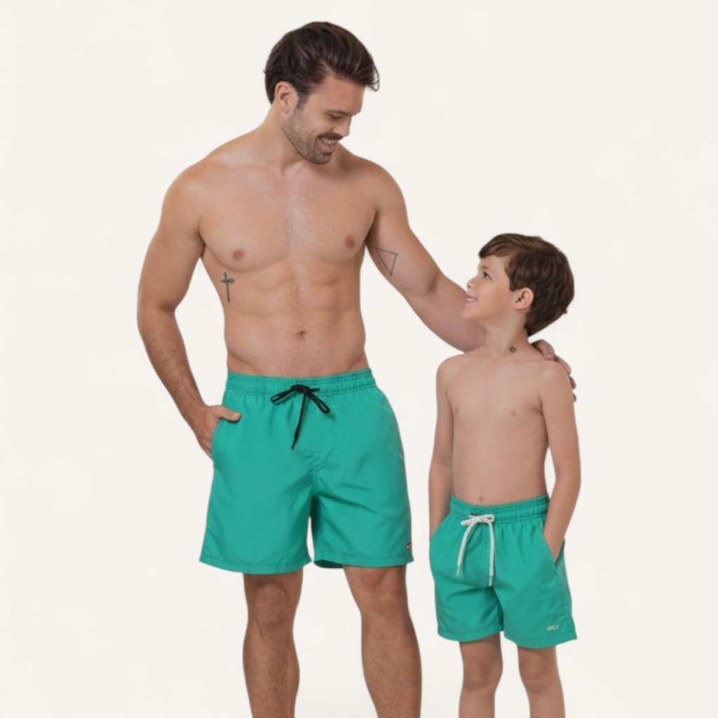 Kit Short Tactel Pai e Filho Combinadinho Bermuda iguais Tal Pai Tal Filho Praia e Piscina Adulto e Infantil