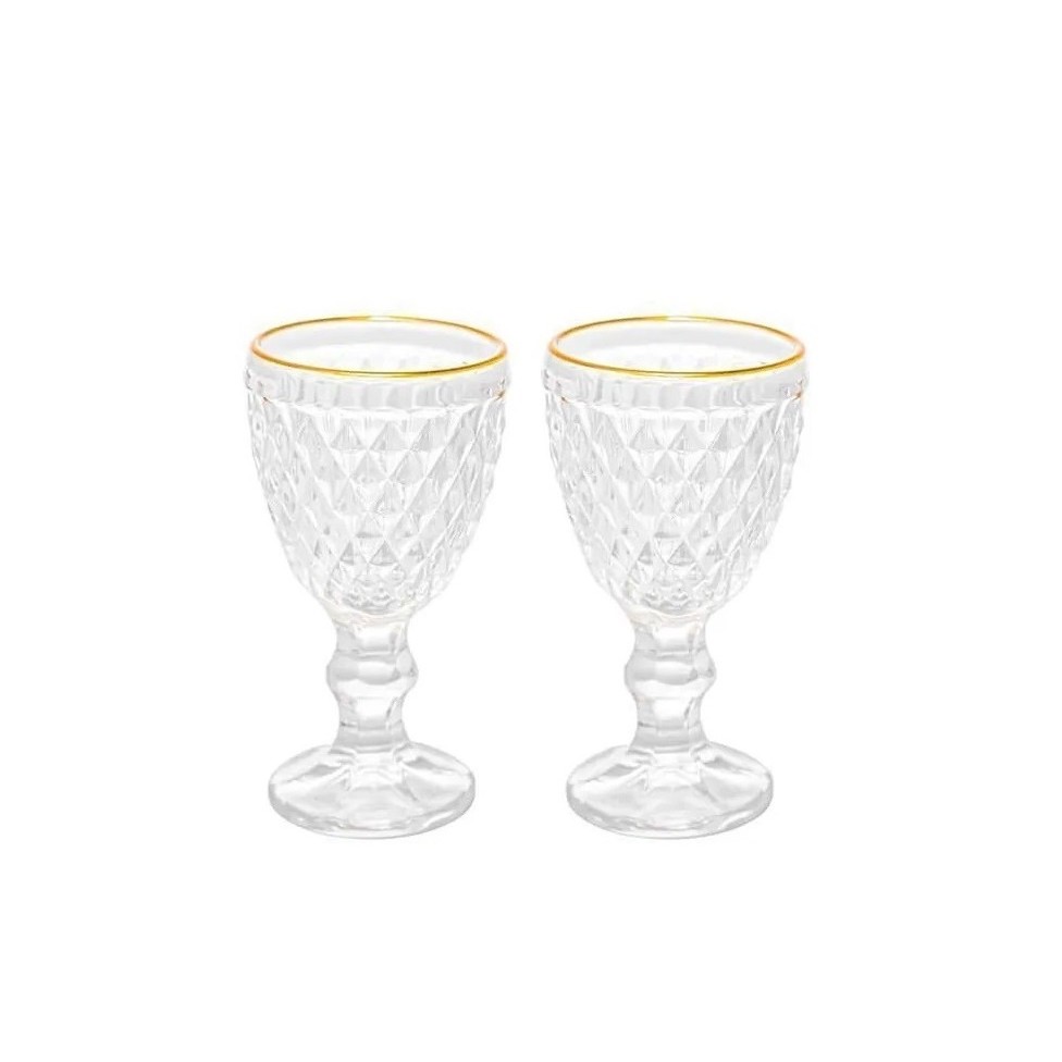 Jogo 2 Taças Licor Lyor Bico Abacaxi Vidro Fio De Ouro 60ml