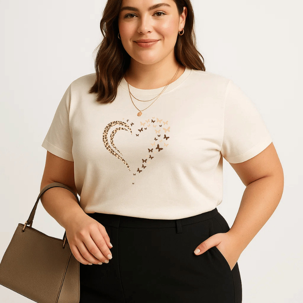 Camiseta Plus Size Premium  Feminina Estampada Do P Ao G5 Coração Pintada Academia Treino 100% Algodão Verão