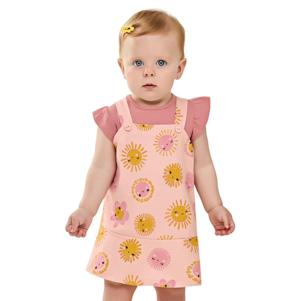 Conjunto Bebê Menina Vestido e Blusa Sol Elian Rosa