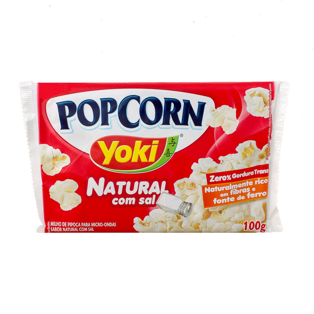 Pipoca para Microondas Popcorn Yoki Natural com Sal 0% Gordura Transgênicas, Rico em Fibras, Fonte de Ferro 100g em Oferta na Shopee