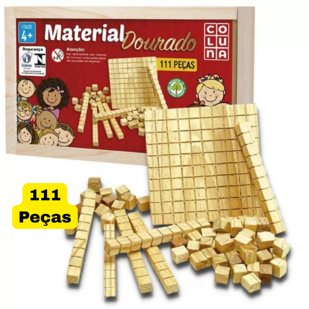 Material Dourado 111 Pçs Caixa Madeira Jogo Educativo Infantil Matemática Didático Pedagógico