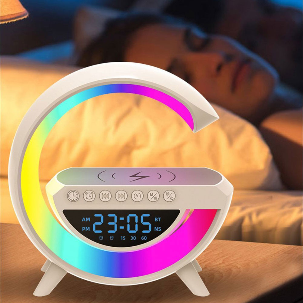 Caixa de Som G-Speaker Branca com Relógio LED e Carregador Wireless Omni commerce