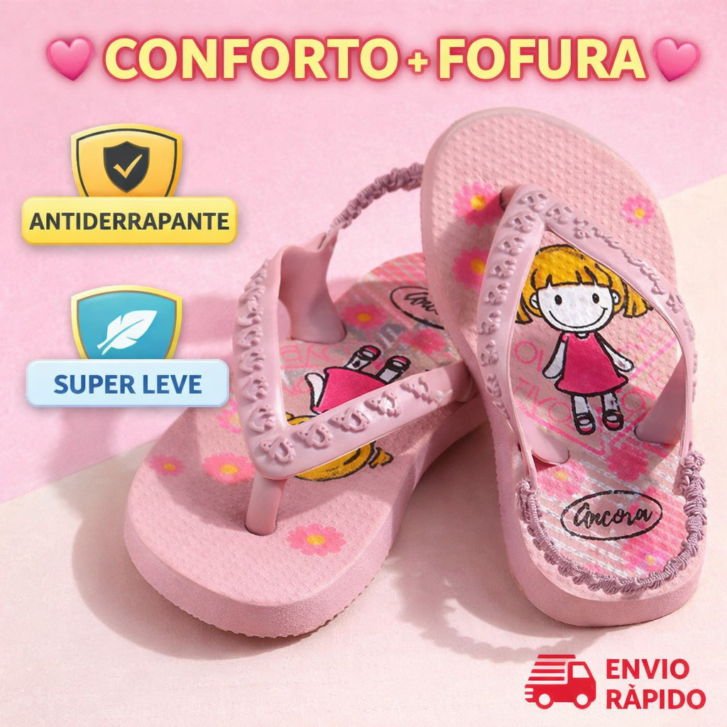 Chinelo Baby Infantil Feminino Bonequinha Rosa | Sandália Menina Confortável Antiderrapante Praia Piscina