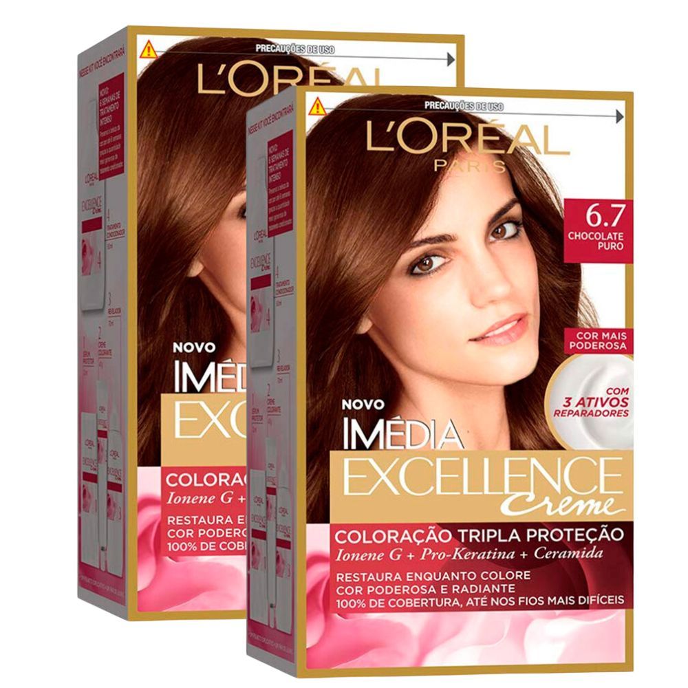 Kit 2 Tintura Creme Imédia Excellence L'oréal Chocolate Puro 6.7 Kit em Oferta na Shopee