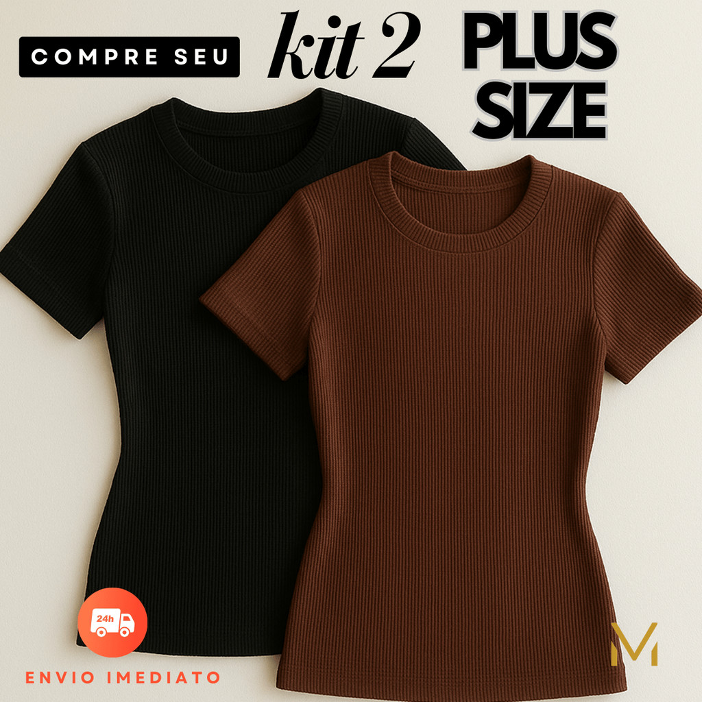 Kit 2 Blusas Feminina Plus Size Canelada Estilosa Tendência Verão