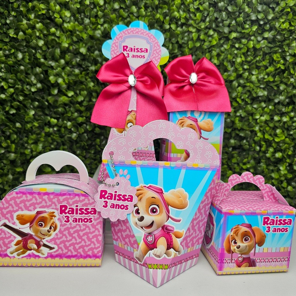 Kit Caixa Montada SKYE PATRULHA CANINA ROSA - Personalizados - Festa infantil - Aniversário - Lembrancinha
