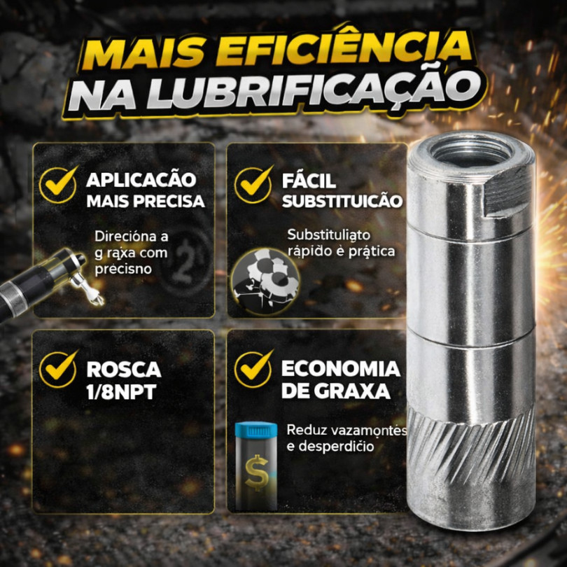 Kit x4 Bico Acoplador para Graxeira 15mm Rosca Fêmea 1/8 NPT com Válvula de Retenção Alta Pressão