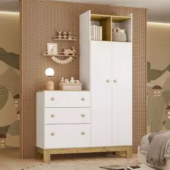 Guarda Roupa Infantiil Com Cômoda Ambiente Q Encanto Slim 4970 Branco Acetinado - Qmovi