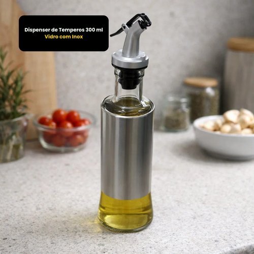 Dispenser Temperos 300 Ml Vidro Recipiente Aço Inox Porta Especiarias Cozinha Organizador Hermético Design Moderno