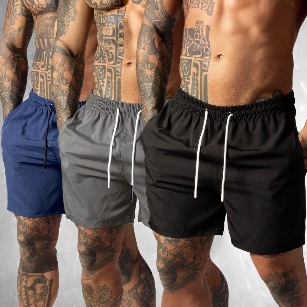 Kit 3 Shorts de Tactel com Elastano para Homens Ideal para Academia e Verão Lançamento