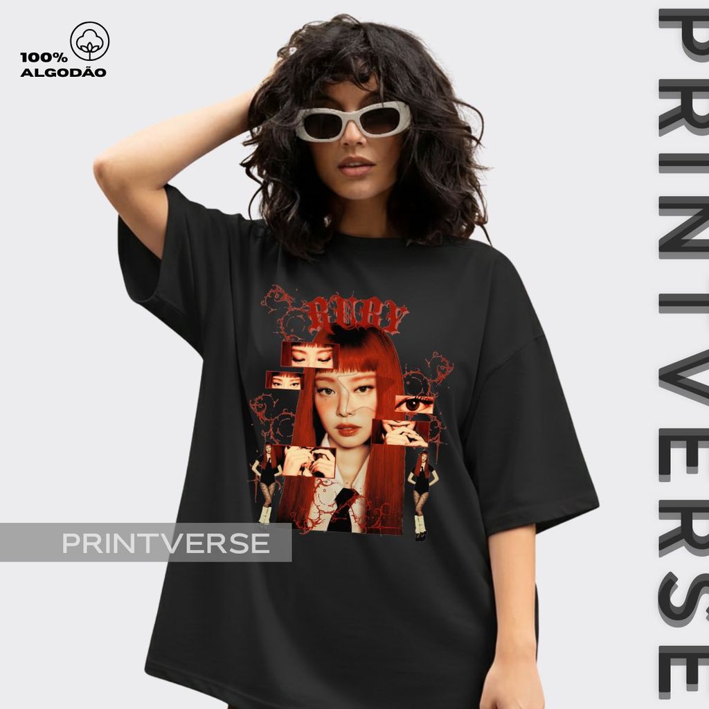 Camiseta Jennie Blackpink Kpop Idol Estética Cyber Coreana Estilo Dark Coquette Streetwear Urban Membro Girl Group