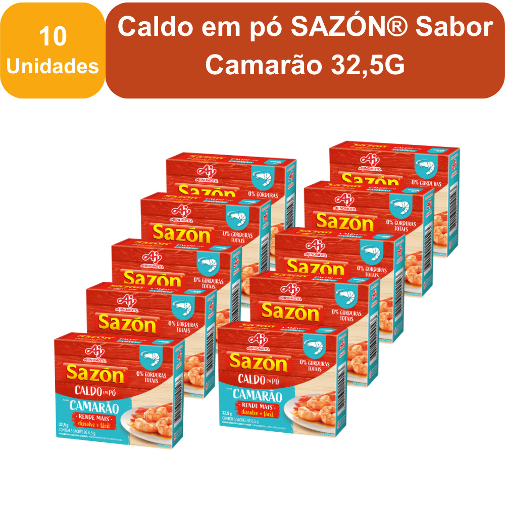 Kit 10 Unidades Caldo em pó SAZÓN® Sabor Camarão 32,5G em Oferta na Shopee