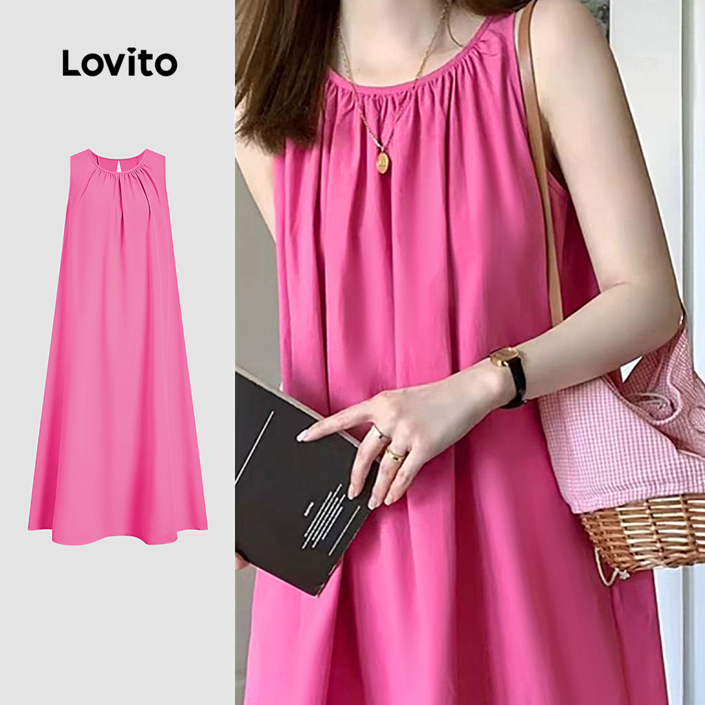 Lovito Vestido Casual Vestido Rosa Primavera/verão para Mulheres L157LD248