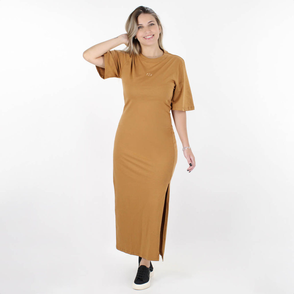 Vestido Colcci T-Shirt Manga Curta Logo Minimalista Marrom Caramelo - Feminino