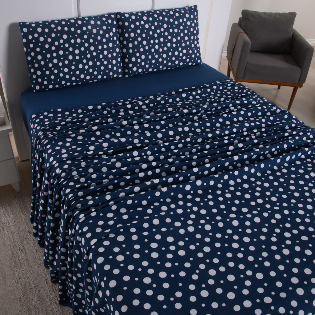 Jogo De Lençol Cama Poá 4 Peças Micropercal Malha 100% Algodão Solteiro Casal Queen King