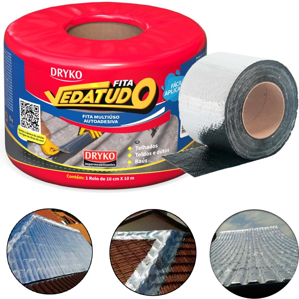 Fita manta asfáltica auto adesiva aluminizada multiuso 10 cm x 10 m - VEDATUDO - Dryko