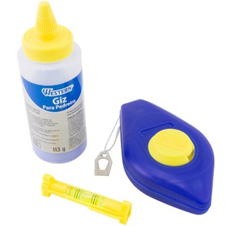 Giz de linha para drywall 30 metros com fio marcador azul e mini nível - 2313 - Western em Oferta na Shopee