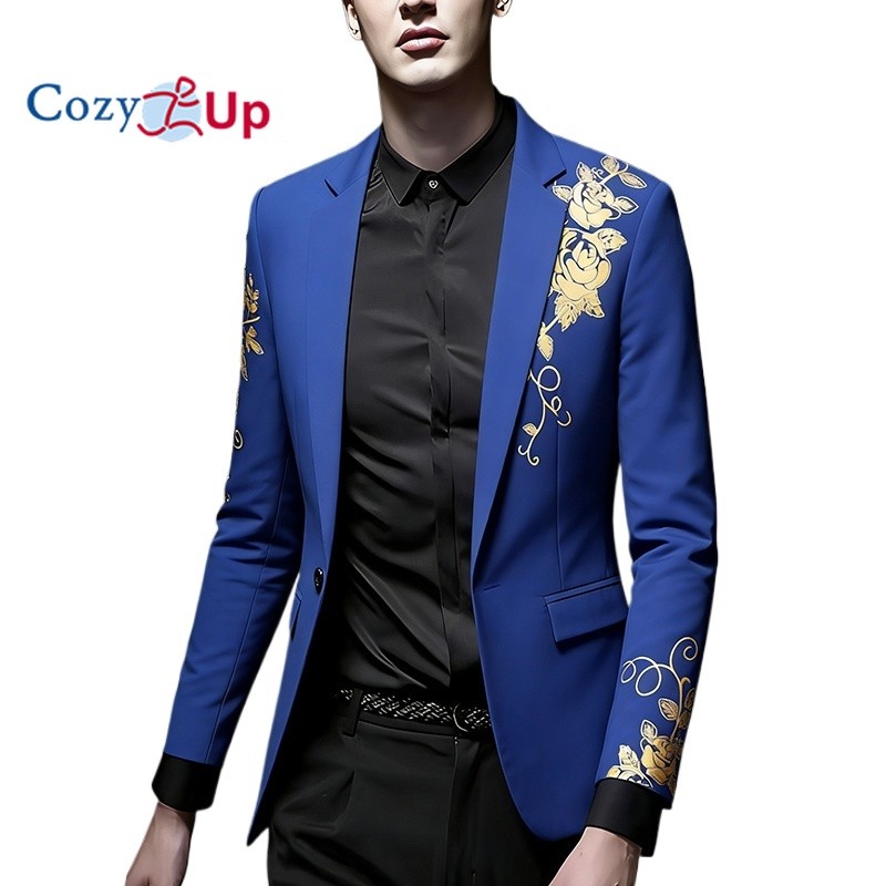 Masculino Floral Bordado Fino Ajuste Um Botão Terno Jaqueta Blazer Lapela Pico Para Festa De Casamento Banquete Baile