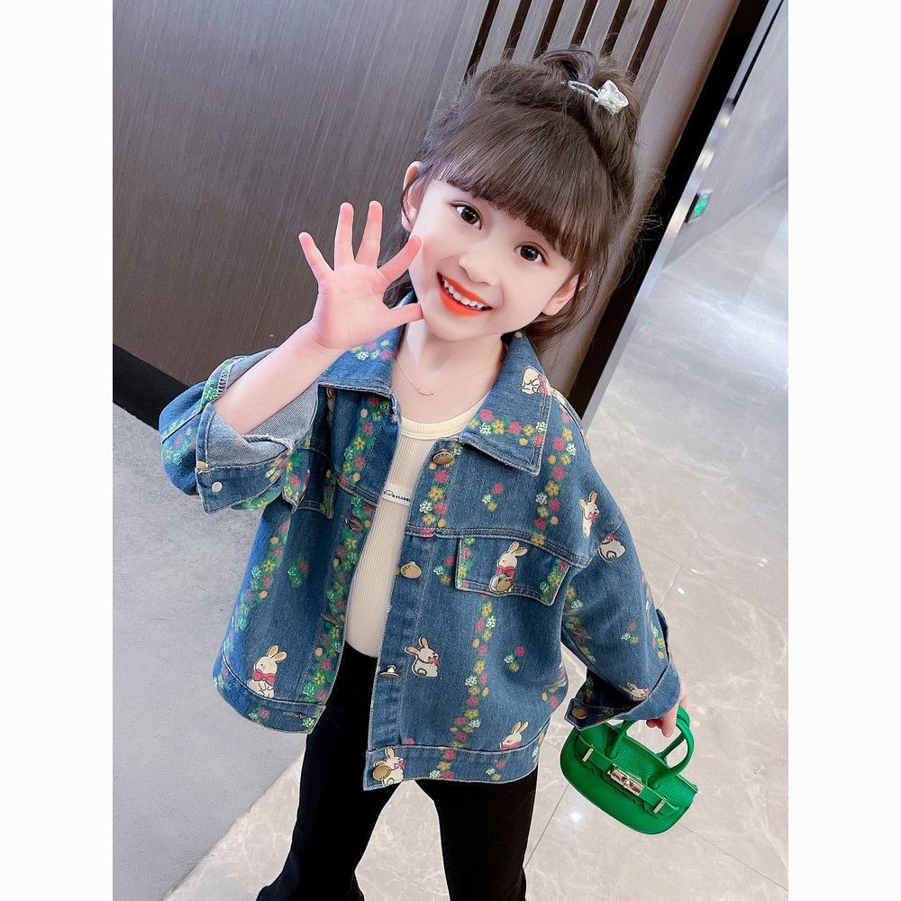 Meninas novo estilo floral Denim jaqueta Design floral na moda moda médio pequeno crianças primavera outono roupas infan