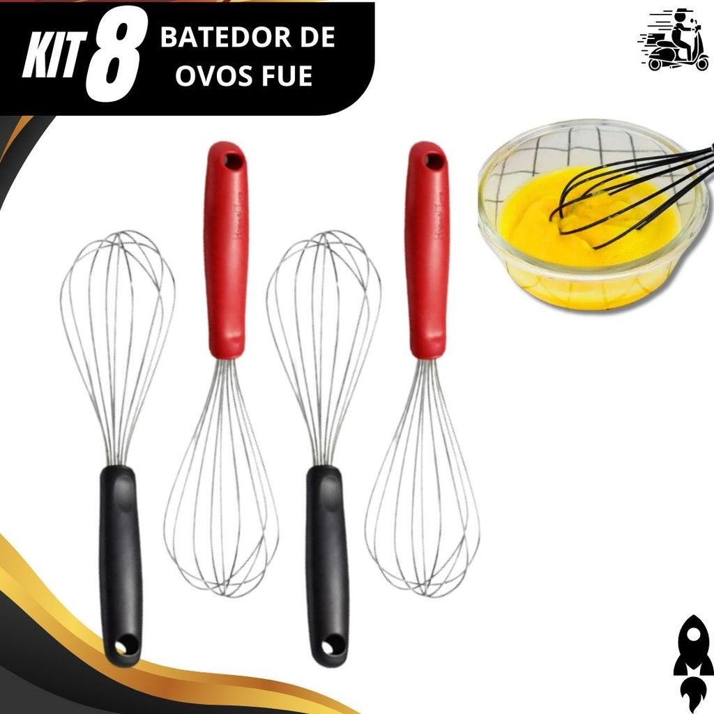 Kit 8/4/2 Fouet Batedor de Ovos para Cozinha e Confeitaria para Bolos Claras em Neve Molhos e Receitas