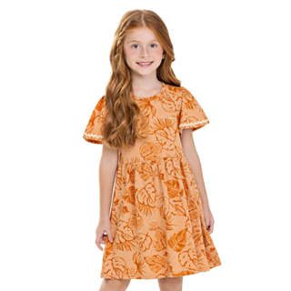 Vestido Infantil Menina Folhas Tropical Colorittá Marrom em Oferta na Shopee
