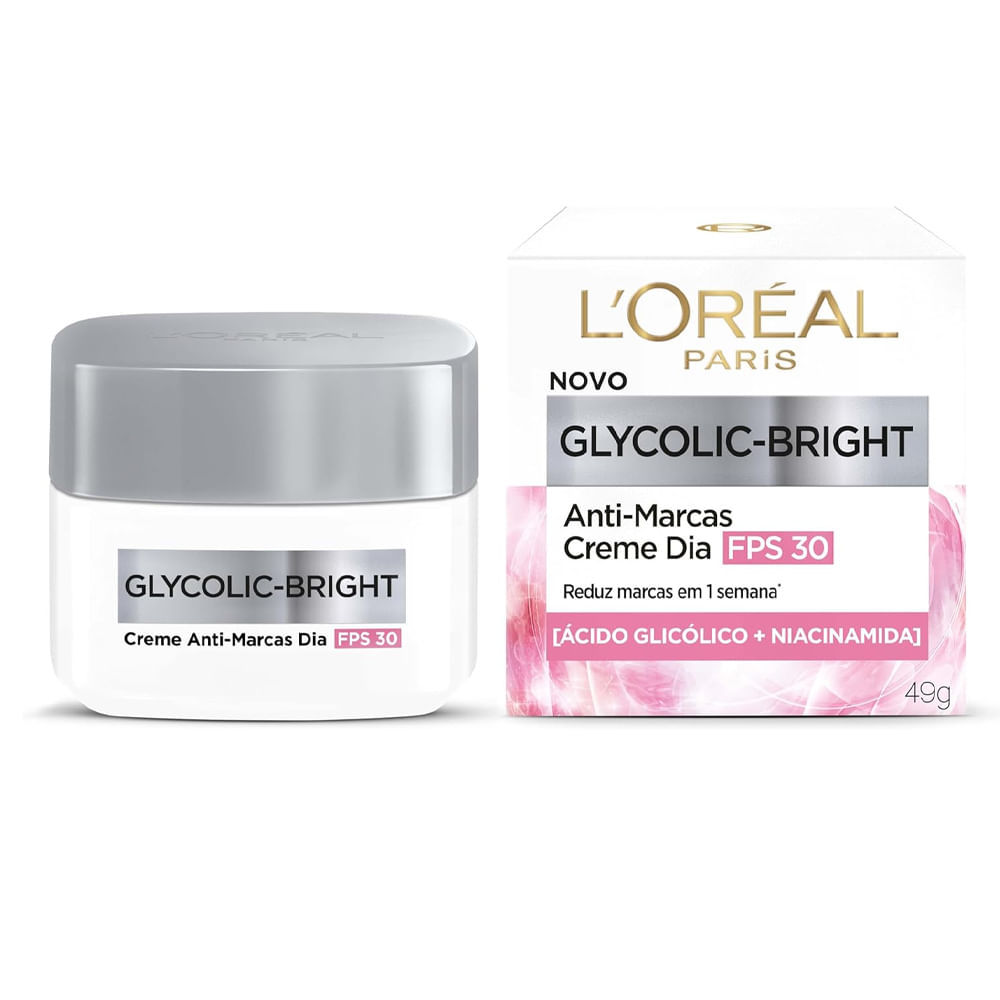 Gel Creme Facial Anti Marcas L'Oréal Paris Glycolic Bright Dia FPS30 49g em Oferta na Shopee