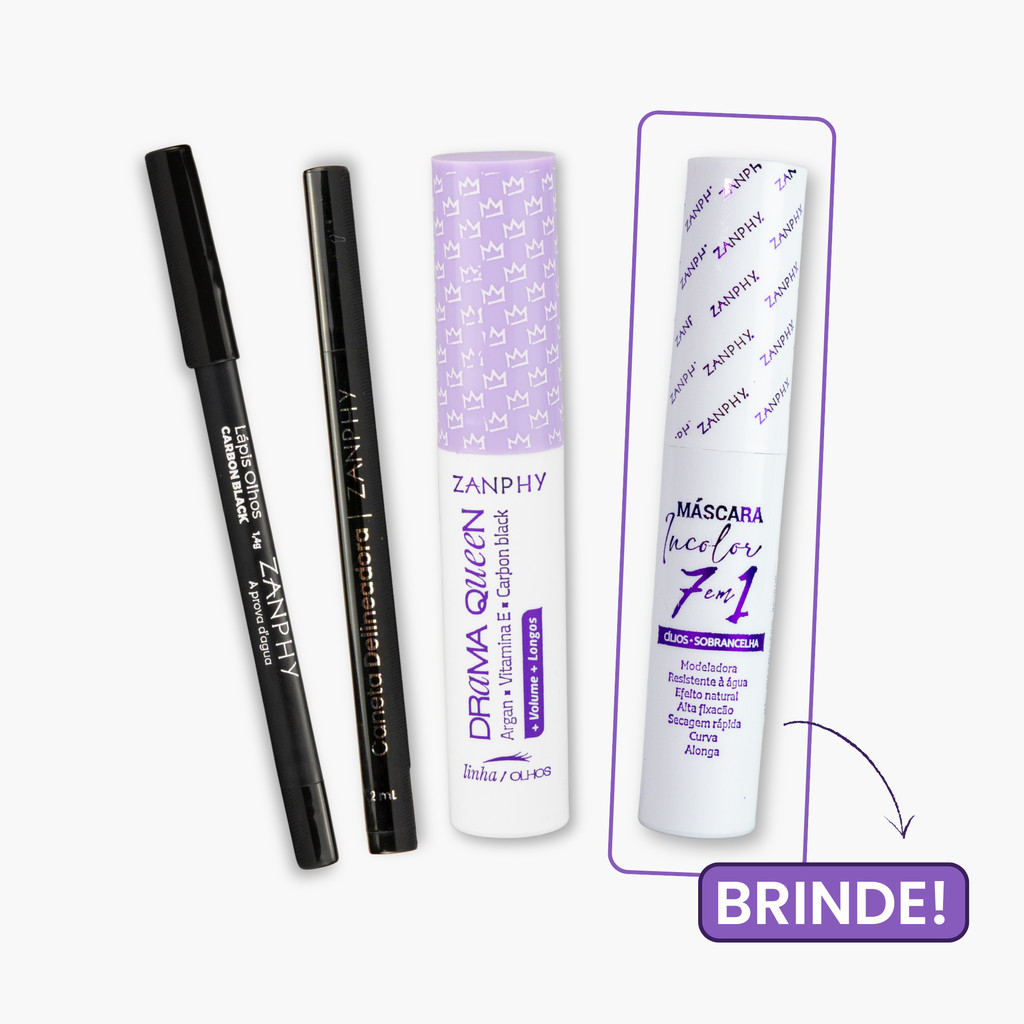 Kit Olhos - Kit Maquiagem Olhos Zanphy Carbon Lápis + Caneta Delineadora + Rímel + Máscara