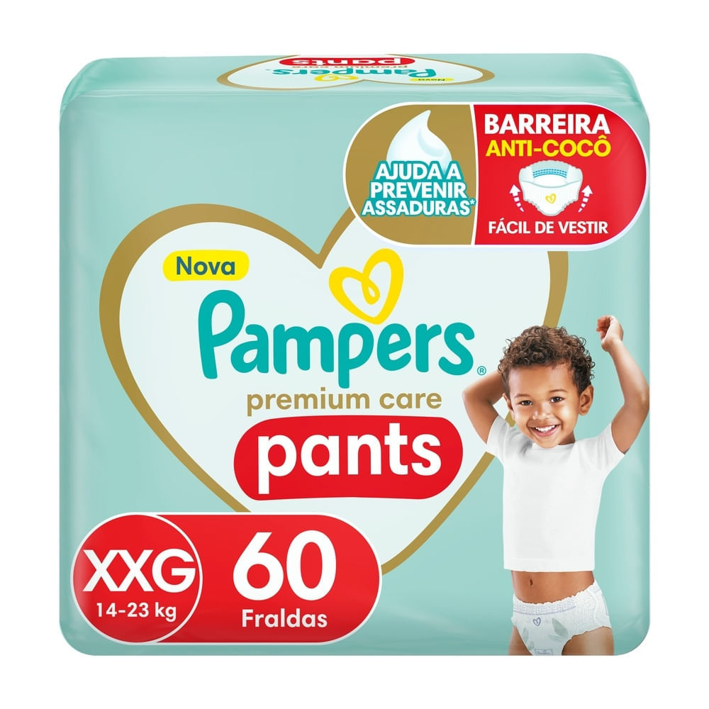 Fralda Infantil Pampers Premium Care Pants Tamanho XXG 60 Unidades Descartáveis em Oferta na Shopee