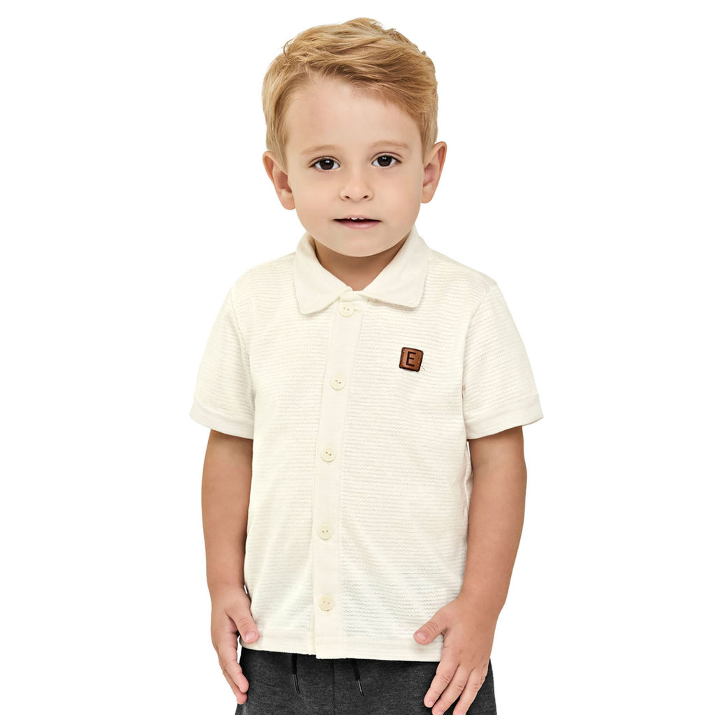 Camisa Curta Infantil Menino Texturizada Elian Bege em Oferta na Shopee