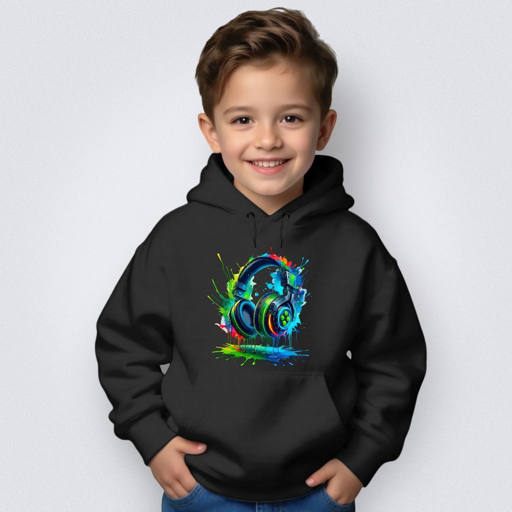 Blusa Moletom Infantil Fone Colorido Gamer Menino Flanelado Casaco de Frio Inverno