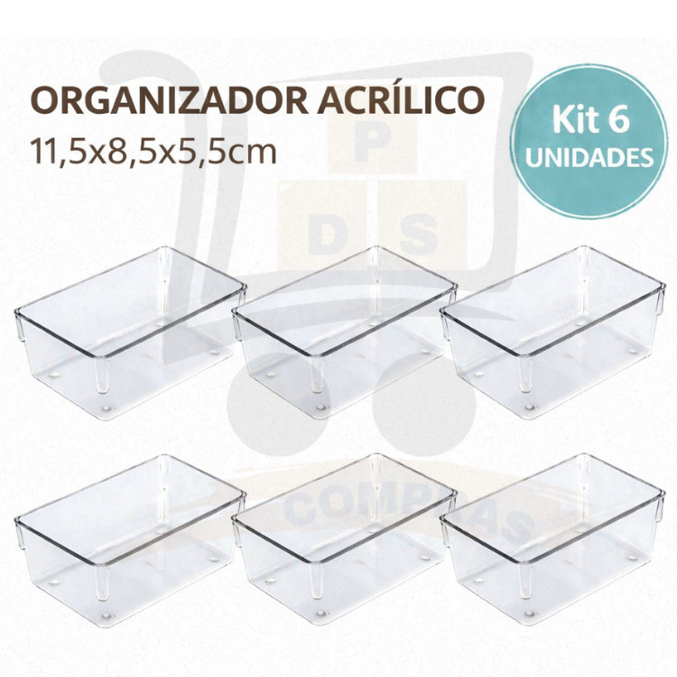 Kit 6 Organizador Acrilico Modular 11,5x8,5x5,5cm Gaveta Geladeira Banheiro Maquiagem em Oferta na Shopee
