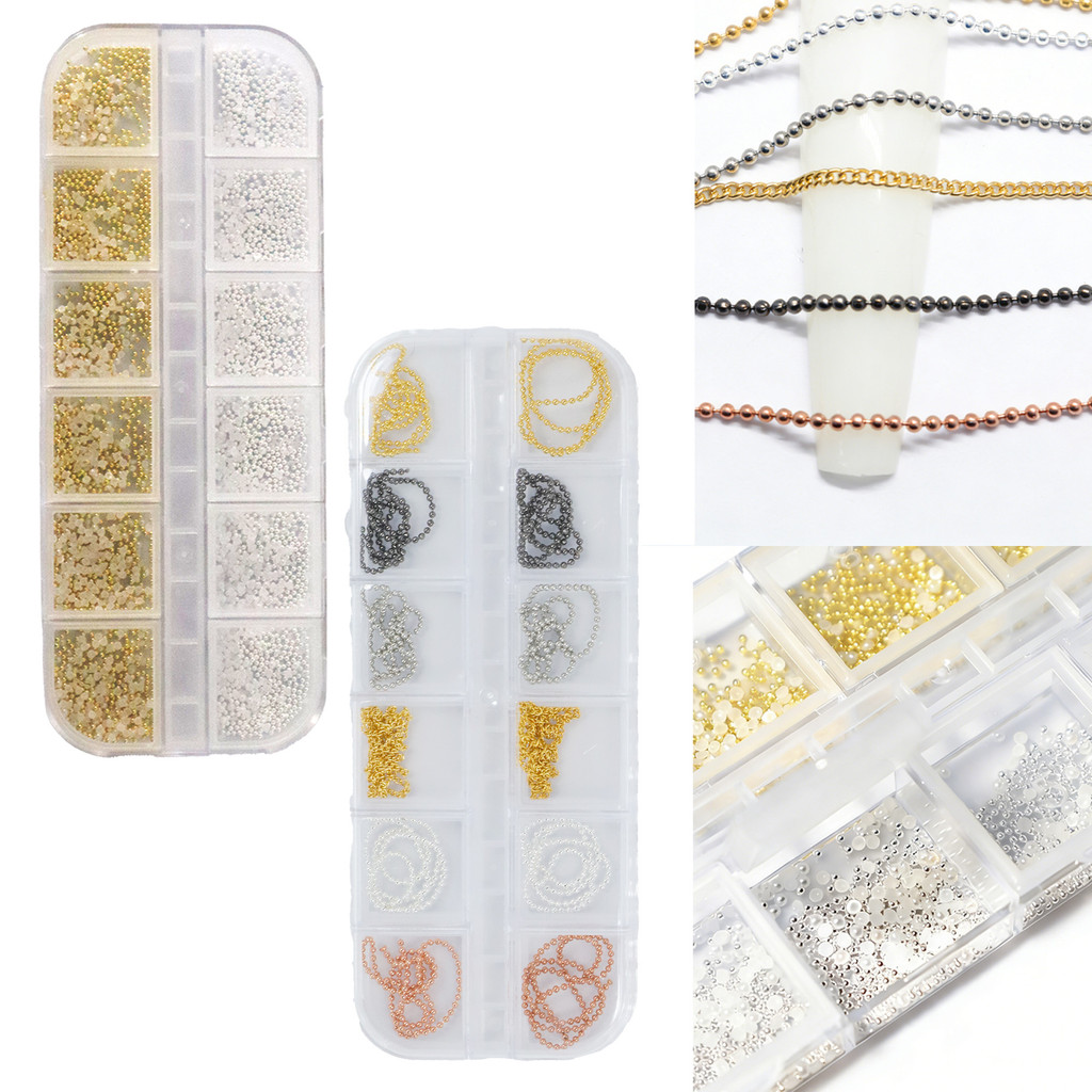 Kit 2cx Corrente Caviar Pérola Decoração Unha 3D Nail Art Manicure