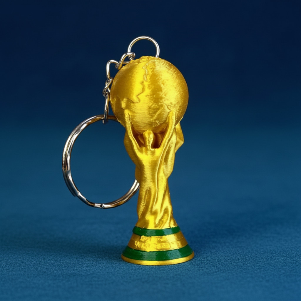 Kit Chaveiro Troféu Copa do Mundo Cor Ouro 24k Premium Silk Lembrancinha Futebol Luxo Réplica Fiel