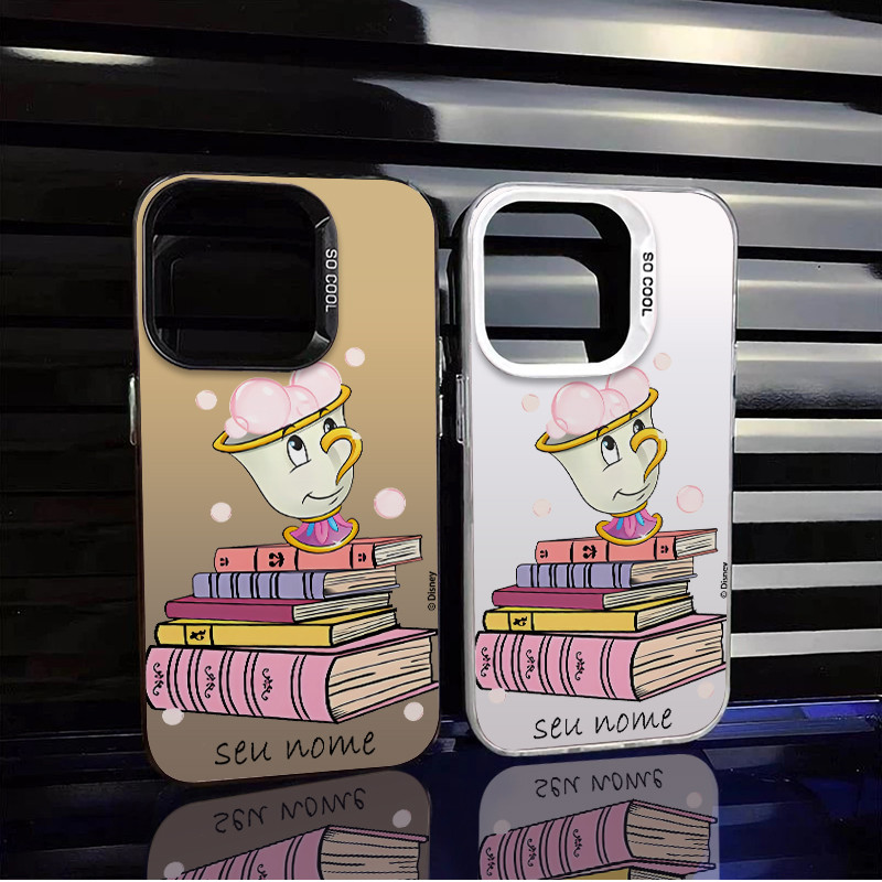 Capinha Capa De Personalizado Com Nome A Bela e a Fera Senhora Xícara Para iPhone 17 16 14 13 12 11 15 Plus 14 PRO Case