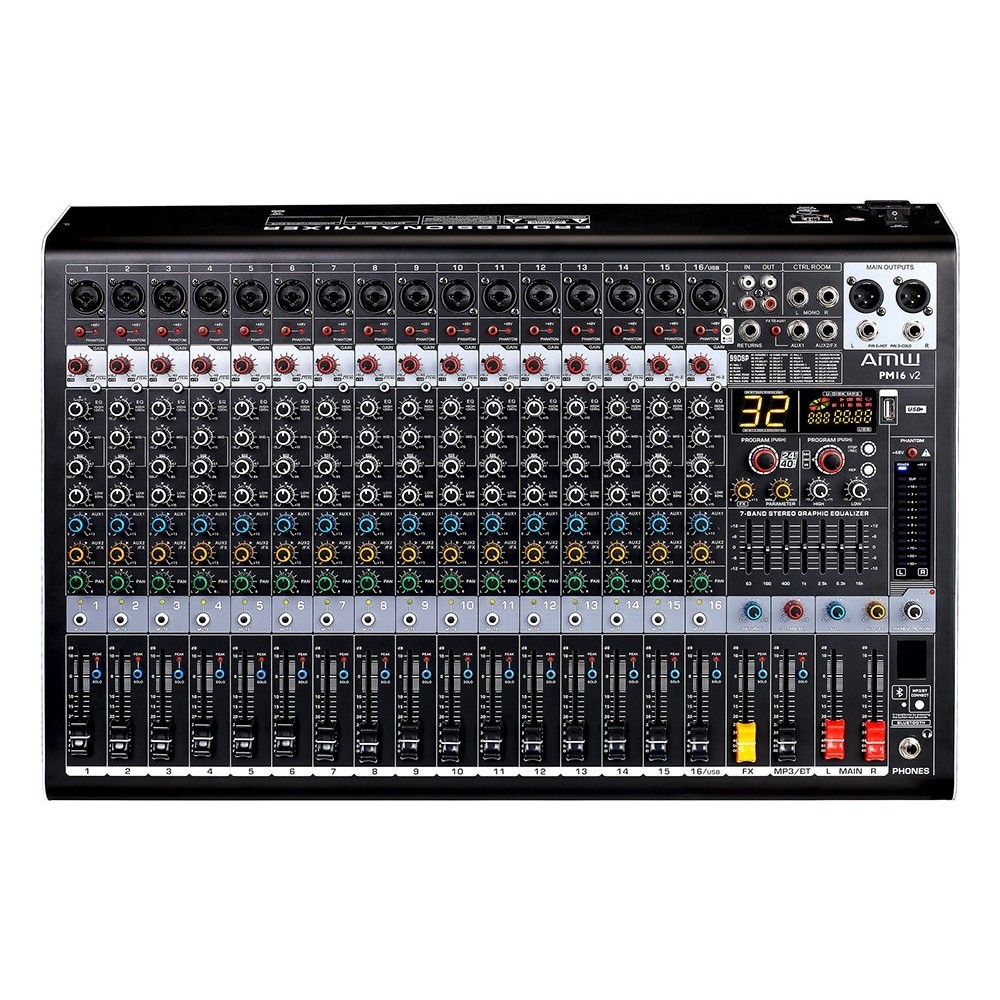 Amw Pm16 v2 Fx - Mesa De Som 16 Canais 99 Efx DSP Interface USB Eq BT