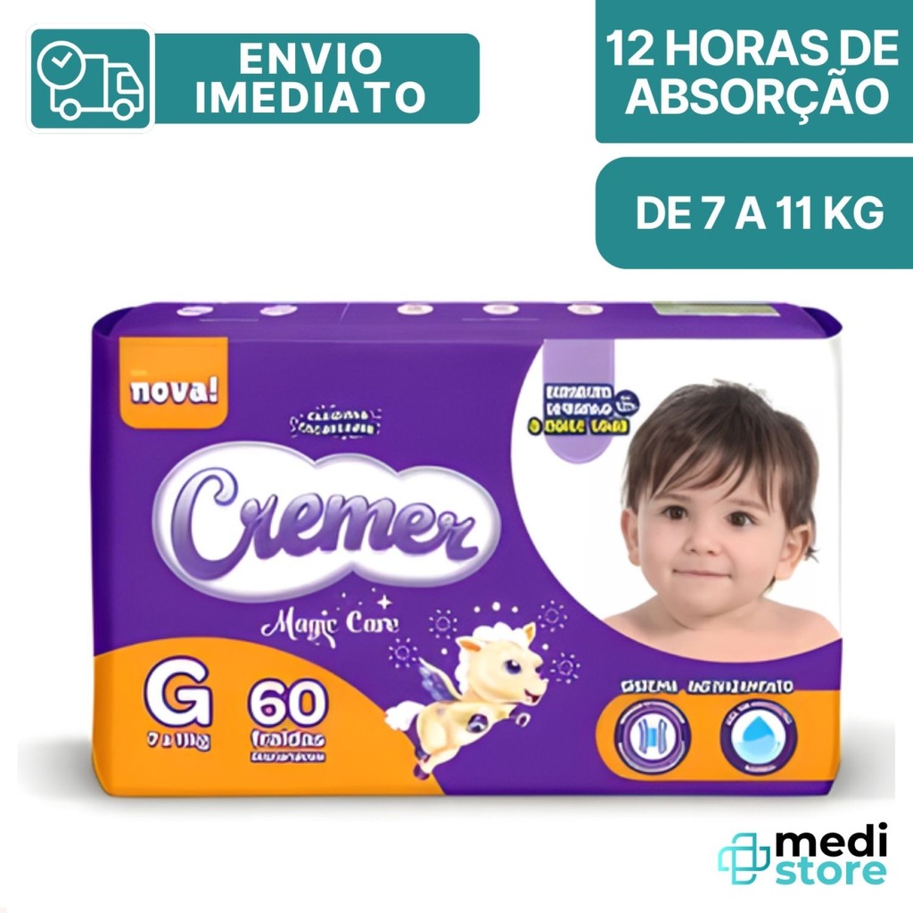 Fralda INF Cremer Hiper Tamanho G Com 60 Unidades Magic Care - Envio Imediato em Oferta na Shopee