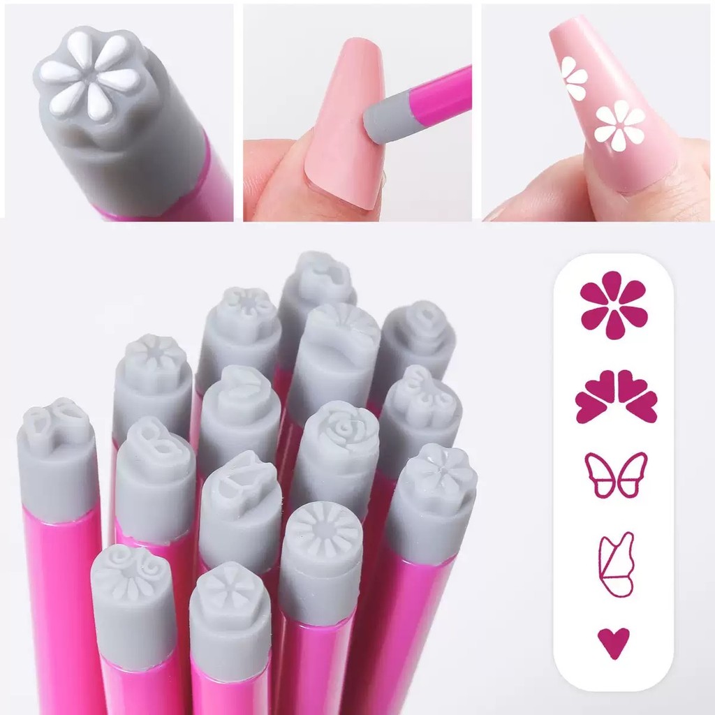 Kit 10 Carimbo de Unha Nail Art Caneta Modeladora Desenhos Diversos Decoração de Unhas Fácil de Usar em Oferta na Shopee