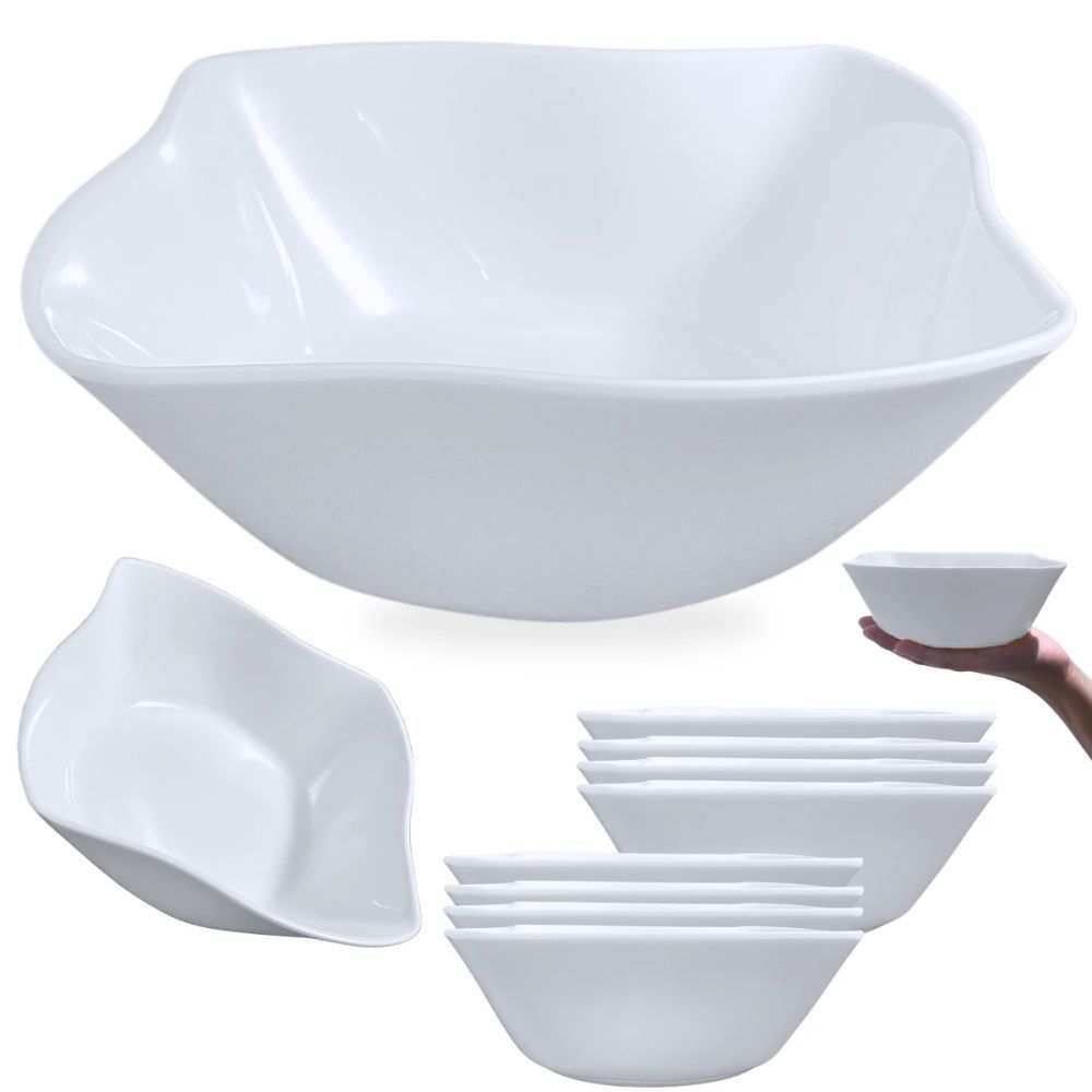 Kit 8 Tigelas Pequenas Quadradas 800ml Ondulada Cumbuca Brancas Melamina Fruteira Melamina