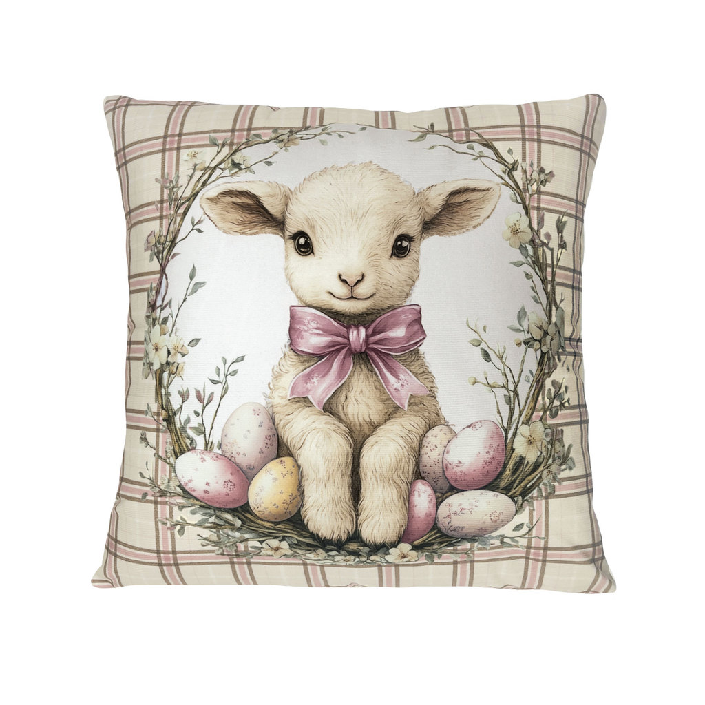 Capa Almofada Cordeirinho com Laço Rosa - Aveludada 43x43cm em Oferta na Shopee