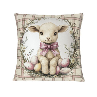 Capa Almofada Cordeirinho com Laço Rosa - Aveludada 43x43cm em Oferta na Shopee