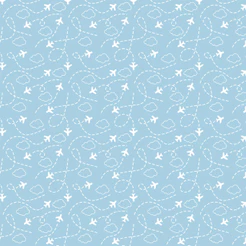 Tecido Tricoline Aviões e Pontilhados Fundo Azul - Aurora - Peripan - 50 x 150 cm