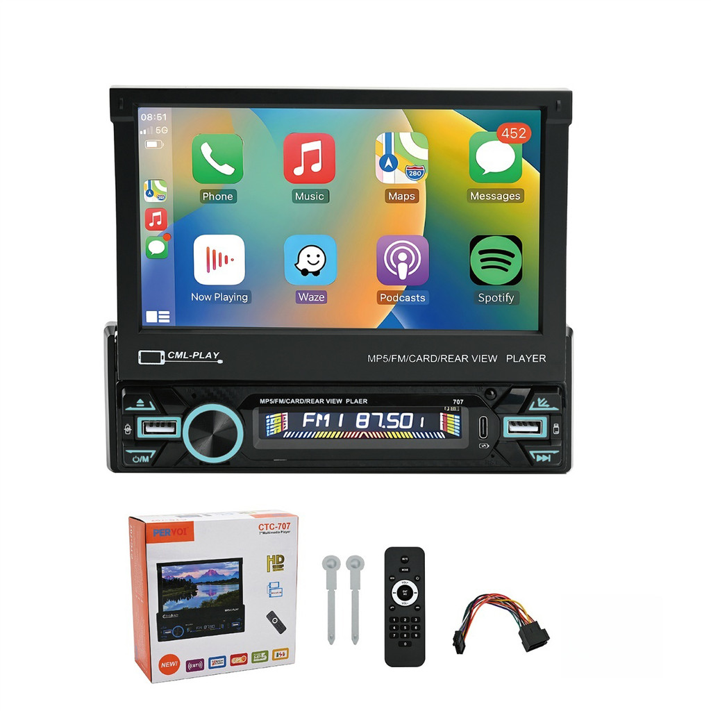 Central Multimidia Retrátil 7 Polegadas Bluetooth Android Auto Rádio Carro USB GPS em Oferta na Shopee